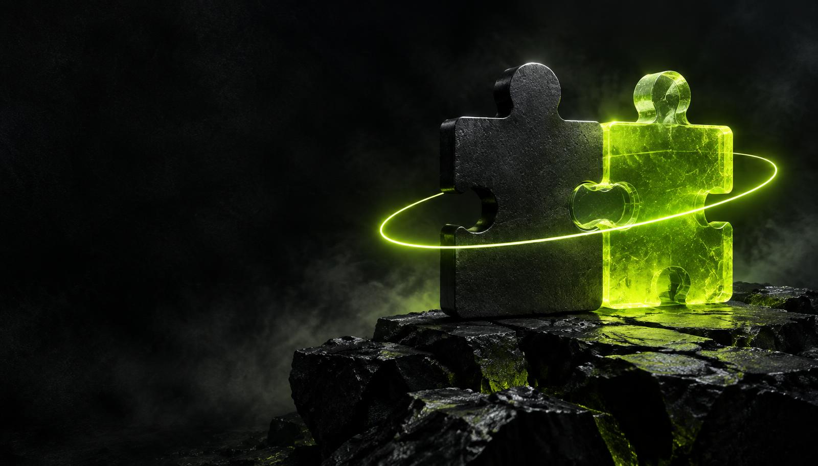 Two interlocking puzzle pieces representing a collaborative partnership