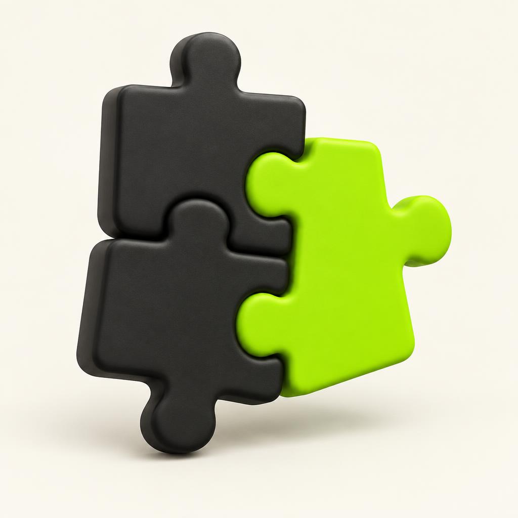 Black and lime modules representing connected software and AI